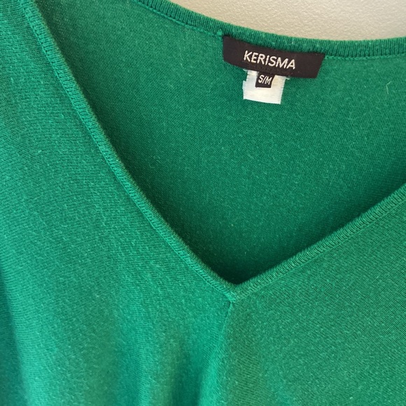 Kerisma Bloomingdales Green Sweater Loose Tunic 3/4 Sleeve V Neck S/M - Picture 2 of 3